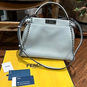 Blue with studs Fendi peek-a-boo with silver/black hardware
